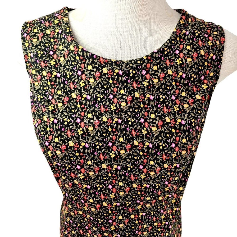 Betsy Lauren Y2K Sleeveless Cotton Sheath Dress Sz 12P Stretch Floral on Black - Picture 4 of 9